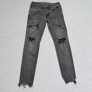 American Eagle Jeans Mens 29X30 Black Skinny‎ Ripped Faded Extreme Flex Denim